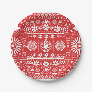 Mexican Picado Red & White Paper Wedding Marriage Paper Plate