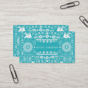 Mexican Picado Turquoise Teal Cut Paper Papel Business Card