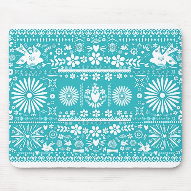 Mexican Picado Turquoise Teal Cut Paper Papel Mouse Mat (Front)