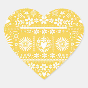 Mexican Picado Yellow White Paper Wedding Marriage Heart Sticker