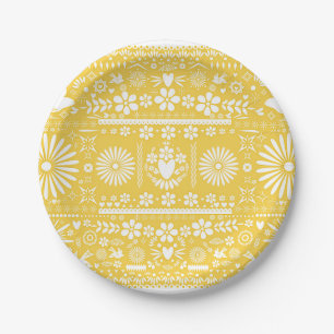 Mexican Picado Yellow White Paper Wedding Marriage Paper Plate
