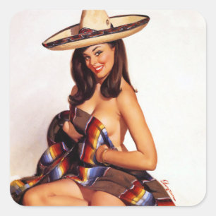 Mexican Pin Up Square Sticker