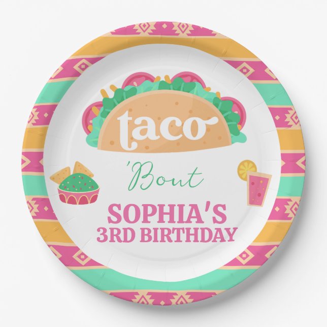 Mexican Pink Fiesta Taco Bout Birthday Paper Plate (Front)