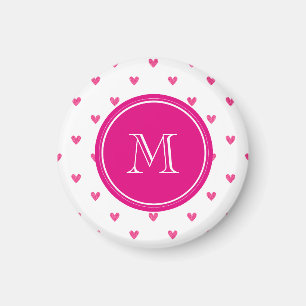 Mexican Pink Glitter Hearts with Monogram Magnet