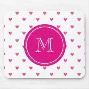 Mexican Pink Glitter Hearts with Monogram Mouse Mat