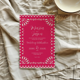 Mexican Pink Papel Picado Traditional Boda Wedding Invitation