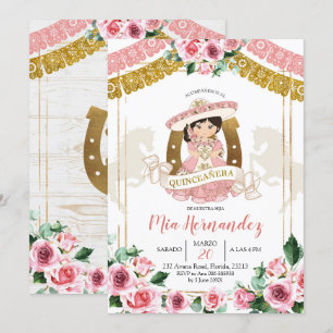 Mexican Pink Rose Charra 15th Birthday Invitation