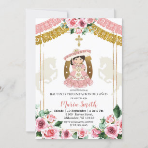 Mexican Pink Rose Charra Baptism & Third Birthday Invitation
