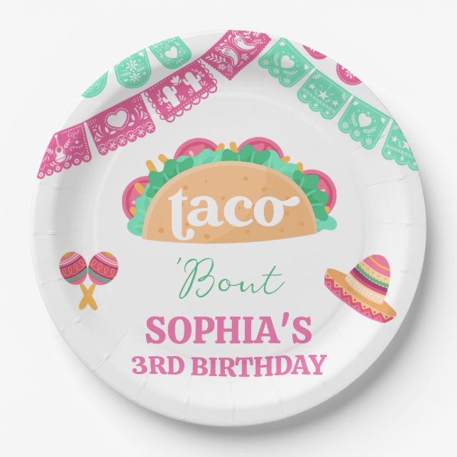Mexican Pink Taco Bout Fiesta Birthday Paper Plate (Front)