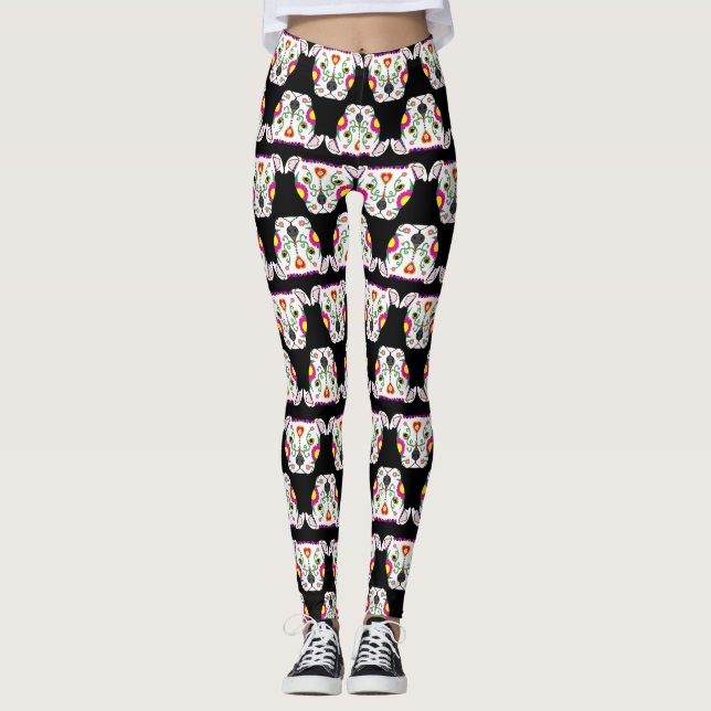 Mexican Pitbull Pattern Black Leggings (Front)