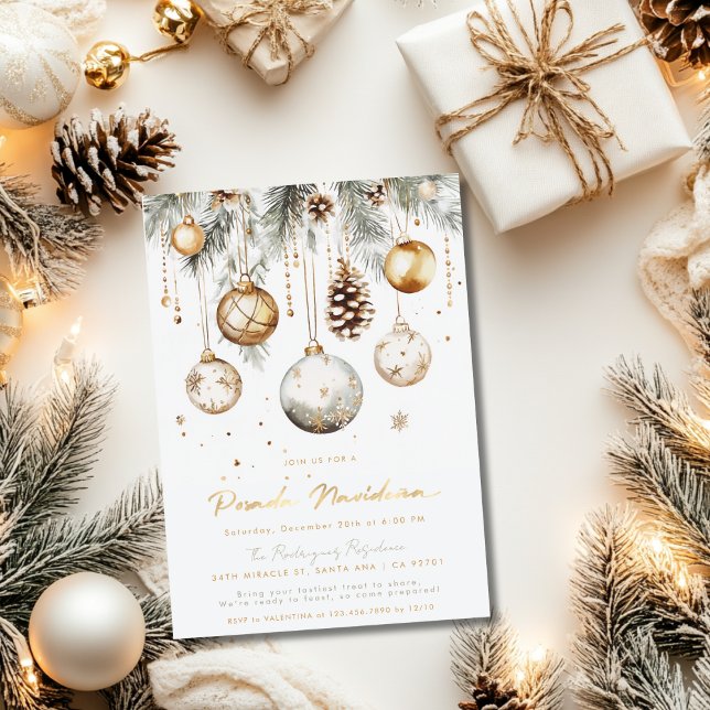 Mexican Posada Navideña Elegant Gold White Invitation (Creator Uploaded)
