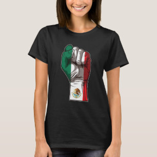 Mexican Pride  Raised Fist Mexico Flag  Hecho En M T-Shirt