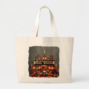 Mexican Protest Sugar Skull   Indigenous Zapotec Large Tote Bag