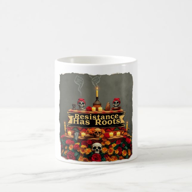 Mexican Protest Sugar Skull Mug | Indigenous Art (Center)