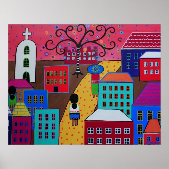 MEXICAN PUEBLO III TOWN PRISARTS PAINTING POSTER (Front)