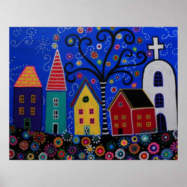 MEXICAN PUEBLO TOWN PRISARTS PAINTING POSTER (Front)