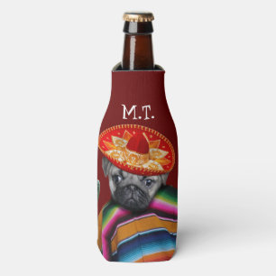 Mexican pug dog personalised bottle cooler