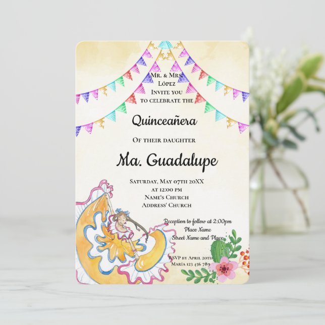 Mexican Quinceañera 15 anos Birthday Invitation (Standing Front)