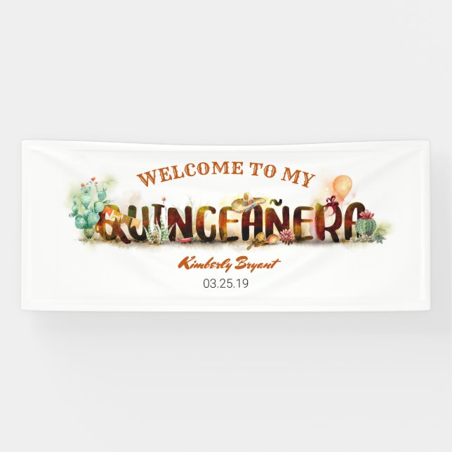 Mexican Quinceanera 15th Birthday Banner (Horizontal)