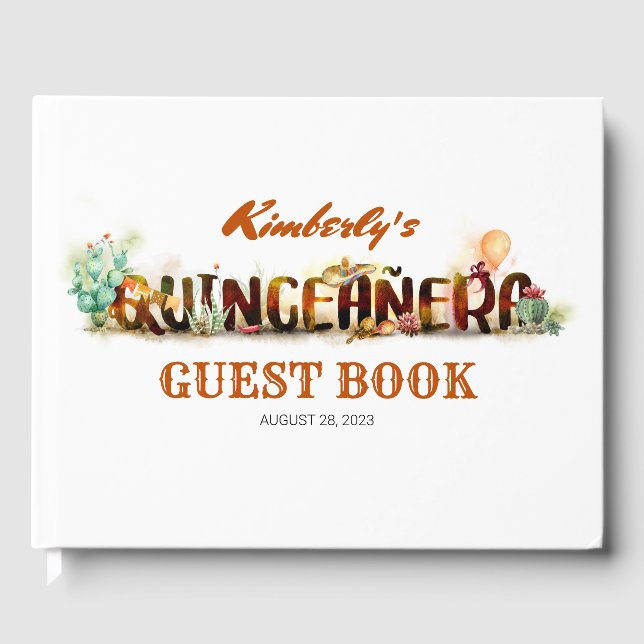 Mexican Quinceanera Birthday Guest Book (Front)