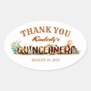 Mexican Quinceanera Birthday Thank You Oval Sticker