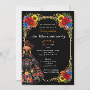 Mexican Quinceañera Invitations Colourful Flowers