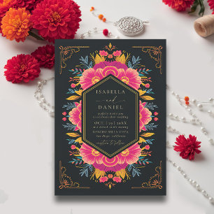 Mexican Rancho Bold Rustic Flowers Wreath Wedding Invitation