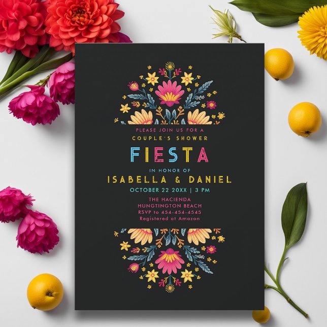 Mexican Rancho Fiesta Rustic Coed Wedding Shower Invitation (rancho mexican wedding couple shower invitation hacienda bright flowers elegant coed fiesta bridal)
