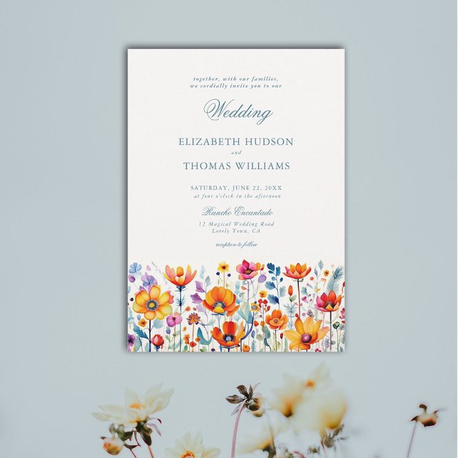Mexican Rancho Floral Watercolor Elegant Wedding Invitation (rancho wedding mexican invitation floral watercolor wildflower formal classic traditional elegant)