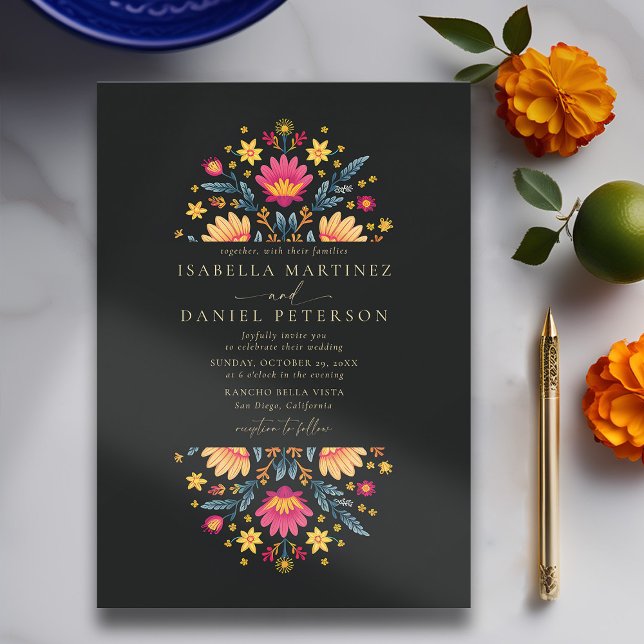 Mexican Rancho Modern Elegant Floral Frame Wedding Invitation (rancho mexican wedding invitation fiesta hacienda watercolor floral frame elegant modern stylish)