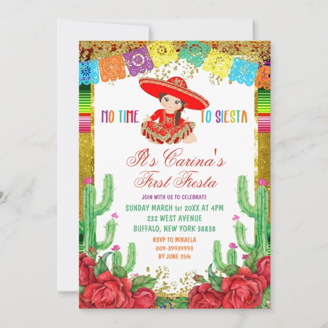 Mexican Red Charra First Birthday Fiesta Invite (Front)