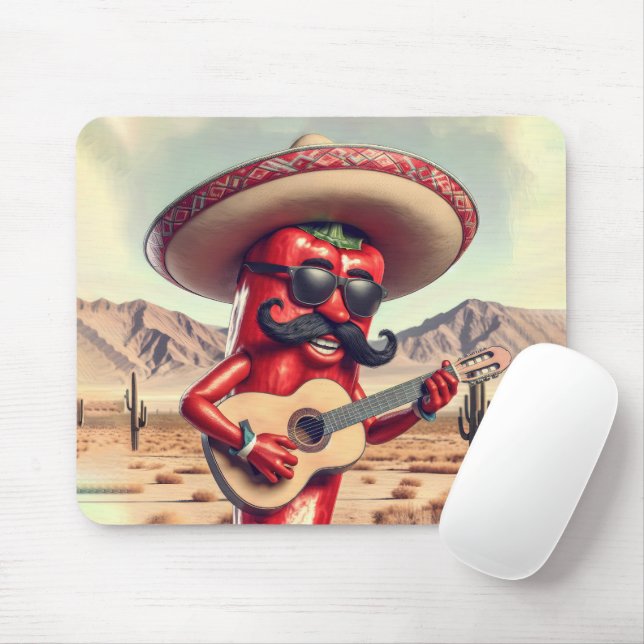 Mexican Red Chilli Pepper Guitar Player Mouse Mat (With Mouse)