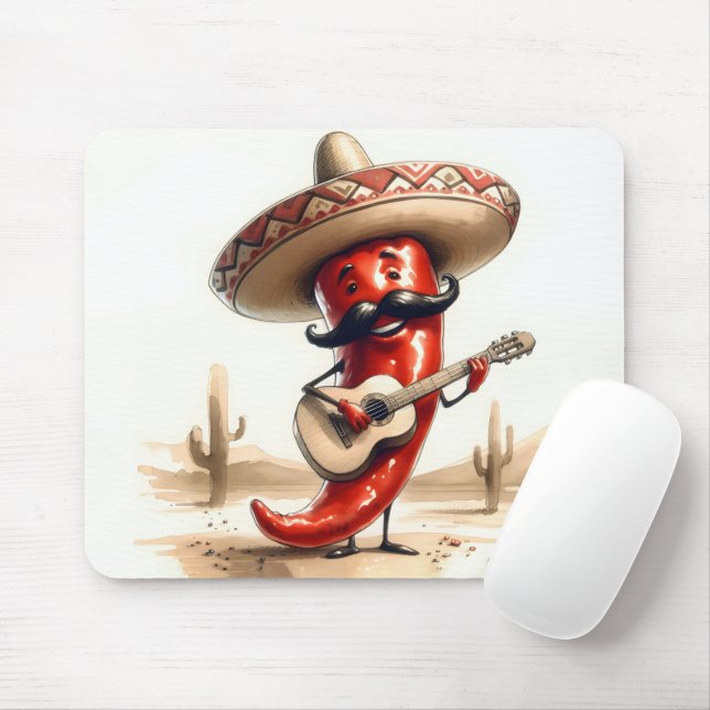 Mexican Red Chilli Pepper Guitar Player Mouse Mat (With Mouse)