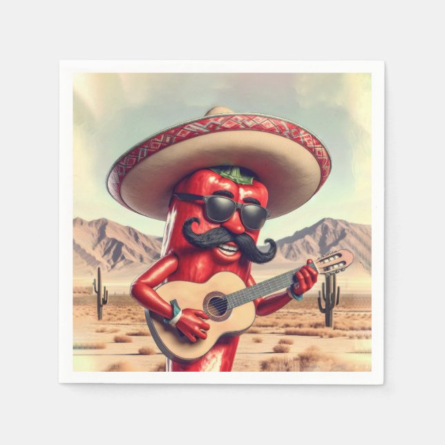 Mexican Red Chilli Pepper Guitar Player Napkin (Front)
