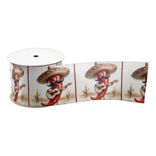 Mexican Red Chilli Pepper Guitar Player Satin Ribbon
