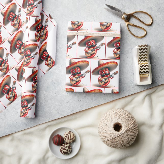 Mexican Red Chilli Pepper Guitar Player Wrapping Paper (Crafts)
