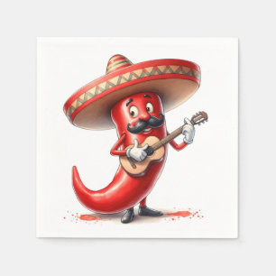 Mexican Red Chilli Pepper With Guitar Napkin