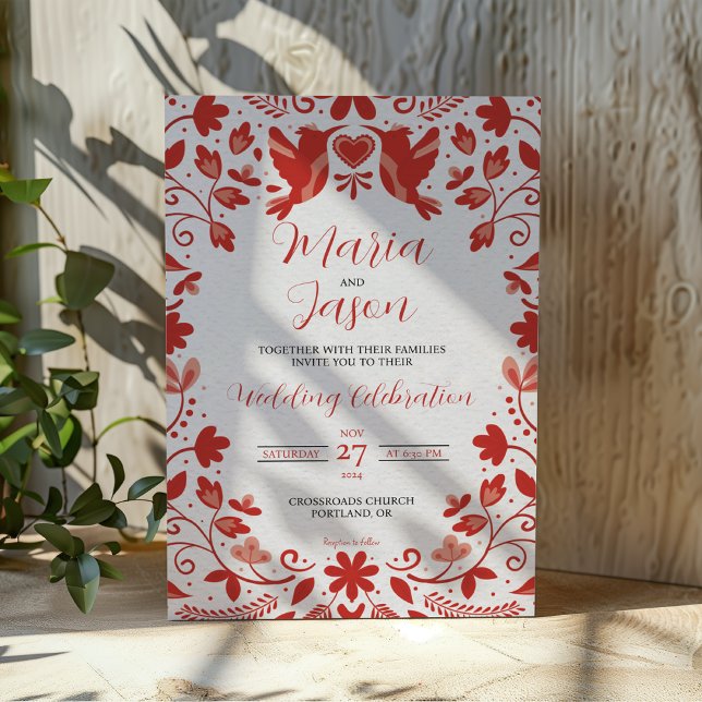 Mexican Red Floral Romantic Aesthetic Wedding Invitation (Mexican Red Floral Romantic Aesthetic Wedding Invitation)