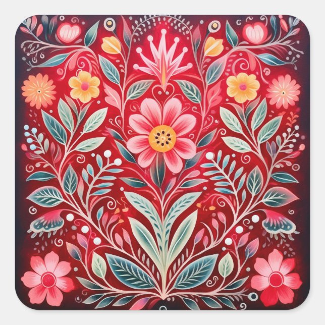 Mexican Red Flowers Design Stickers (Front)