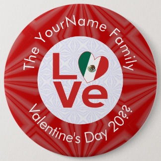 Mexican Red LOVE Flag Personalised  6 Cm Round Badge