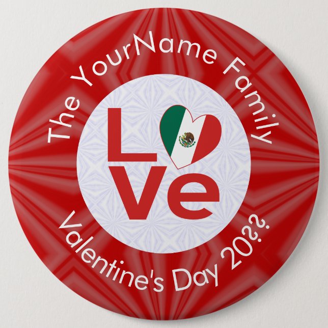 Mexican Red LOVE Flag Personalised  6 Cm Round Badge (Front)