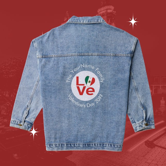 Mexican Red LOVE Flag Personalised  Denim Jacket (Creator Uploaded)
