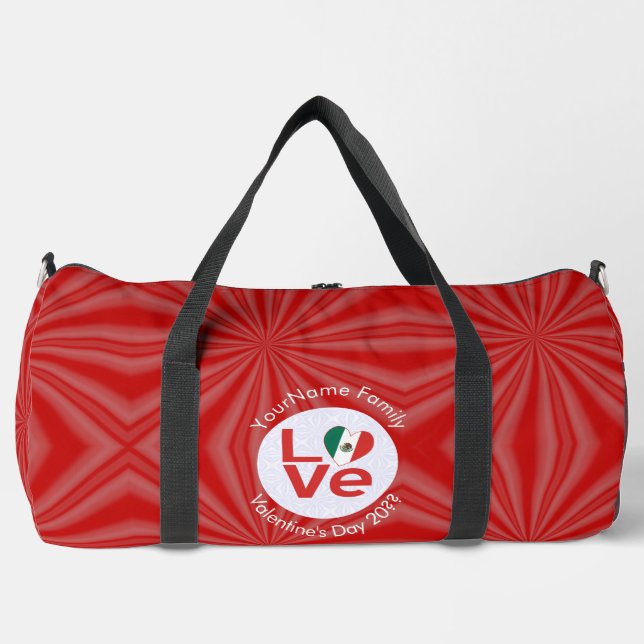 Mexican Red LOVE Flag Personalised  Duffle Bag (Front)