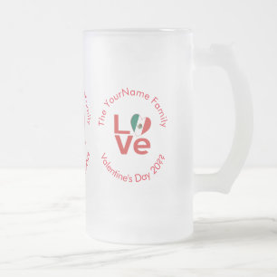 Mexican Red LOVE Flag Personalised  Frosted Glass Beer Mug