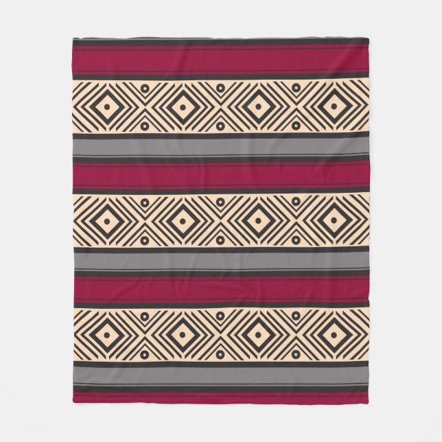 Mexican Red Stripes Geo Pattern Fleece Blanket (Front)