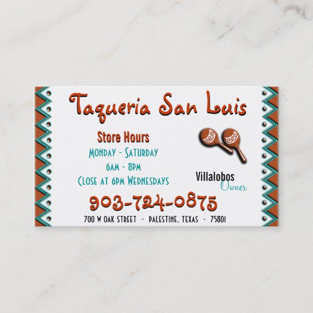 Mexican Restaurant Business Card (Front)