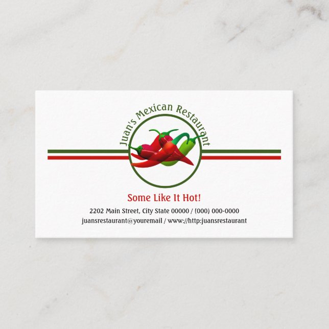 Mexican Restaurant Hot Peppers Logo Custom Business Card (Front)
