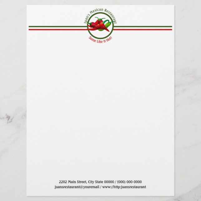 Mexican Restaurant Hot Peppers Logo Custom  Custom Letterhead (Front)