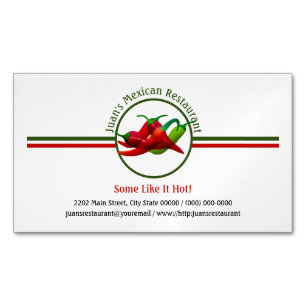 Mexican Restaurant Hot Peppers Logo Custom Magnetic Business Card
