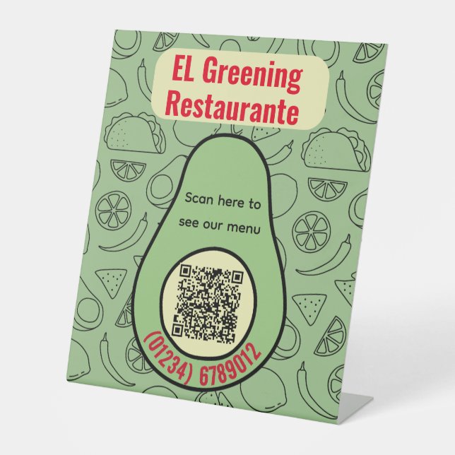 Mexican restaurant Spanish Avocado Taco QR Pedestal Sign (Front)